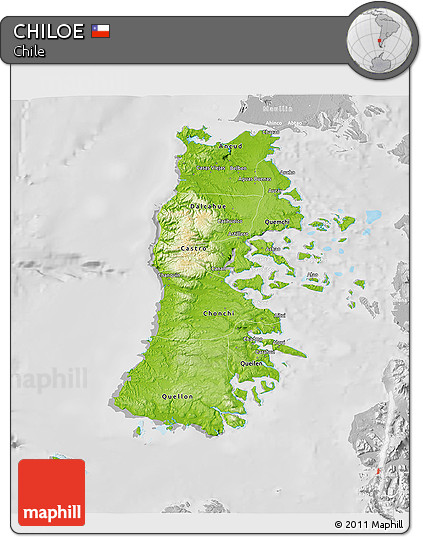 Physical 3D Map of CHILOE, lighten, desaturated