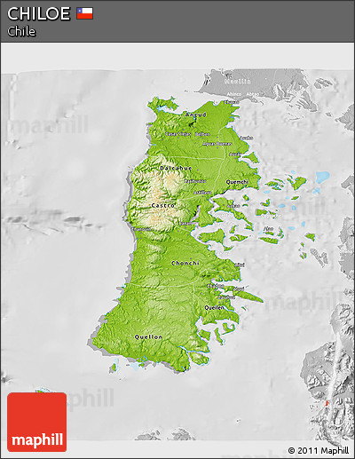 Physical 3D Map of CHILOE, lighten, desaturated