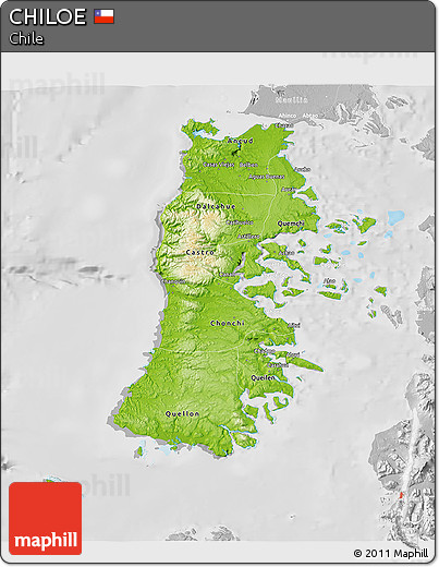 Physical 3D Map of CHILOE, lighten, desaturated