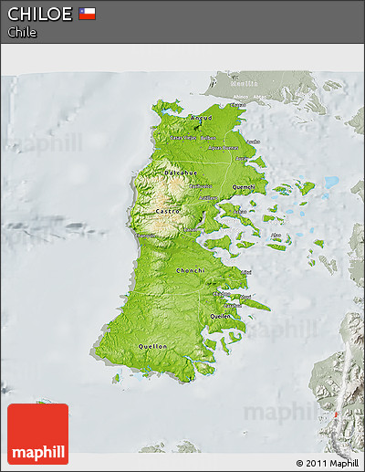 Physical 3D Map of CHILOE, lighten, semi-desaturated