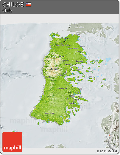 Physical 3D Map of CHILOE, lighten, semi-desaturated