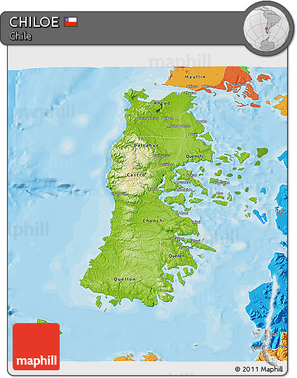 Physical 3D Map of CHILOE, political outside