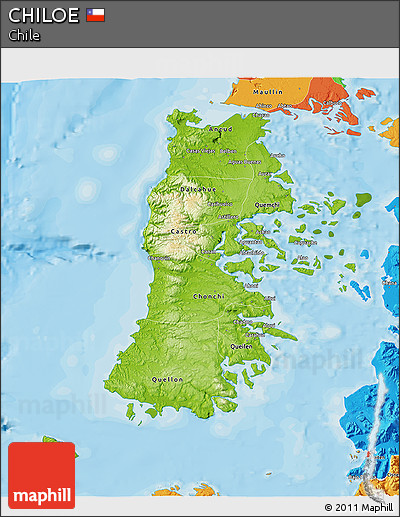 Physical 3D Map of CHILOE, political outside