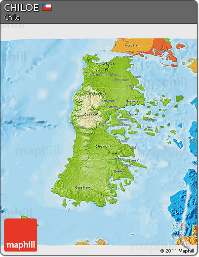 Physical 3D Map of CHILOE, political outside