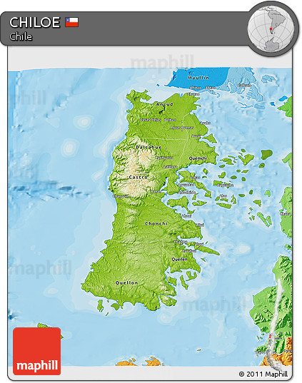 Physical 3D Map of CHILOE, political shades outside