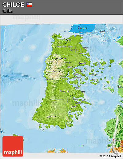 Physical 3D Map of CHILOE, political shades outside