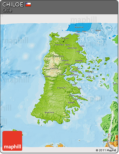 Physical 3D Map of CHILOE, political shades outside