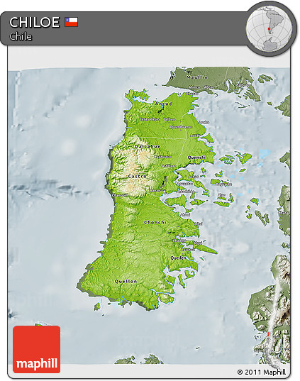 Physical 3D Map of CHILOE, semi-desaturated