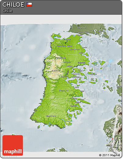 Physical 3D Map of CHILOE, semi-desaturated
