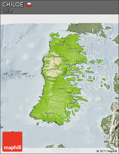 Physical 3D Map of CHILOE, semi-desaturated