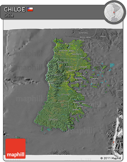 Satellite 3D Map of CHILOE, desaturated