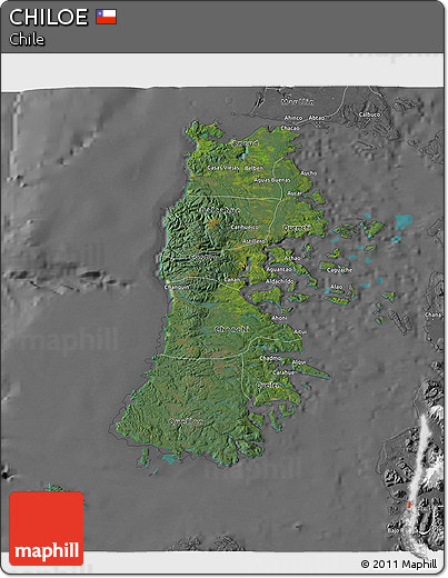 Satellite 3D Map of CHILOE, desaturated