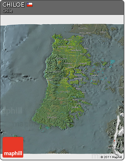 Satellite 3D Map of CHILOE, semi-desaturated