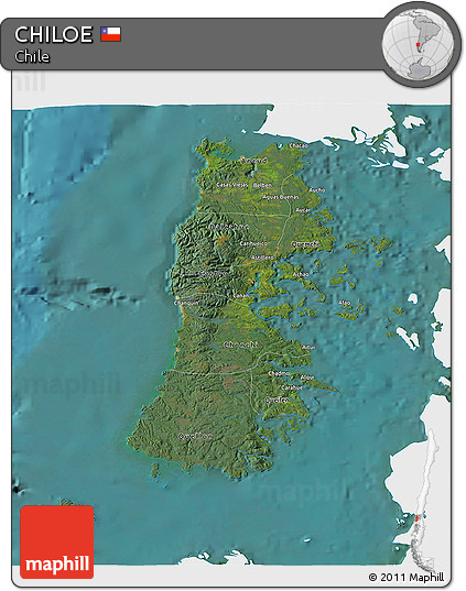 Satellite 3D Map of CHILOE, single color outside