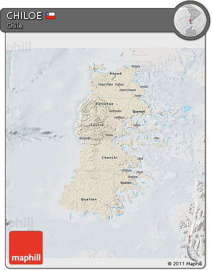 Shaded Relief 3D Map of CHILOE, lighten, semi-desaturated