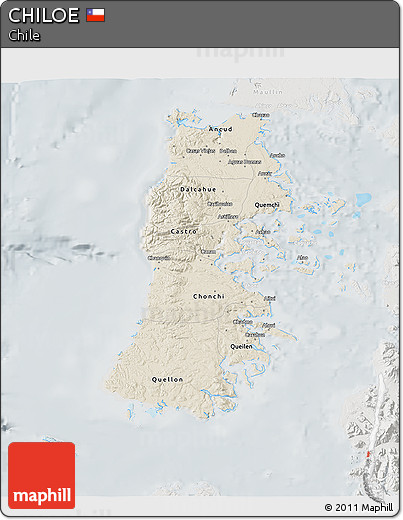 Shaded Relief 3D Map of CHILOE, lighten, semi-desaturated