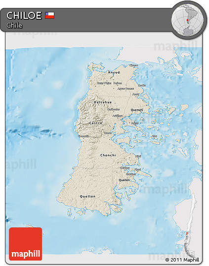 Shaded Relief 3D Map of CHILOE, single color outside