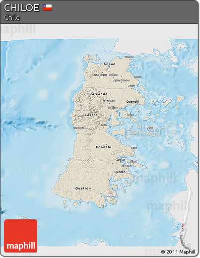 Shaded Relief 3D Map of CHILOE, single color outside