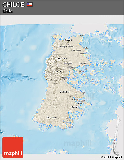 Shaded Relief 3D Map of CHILOE, single color outside