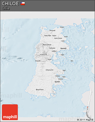 Silver Style 3D Map of CHILOE, single color outside