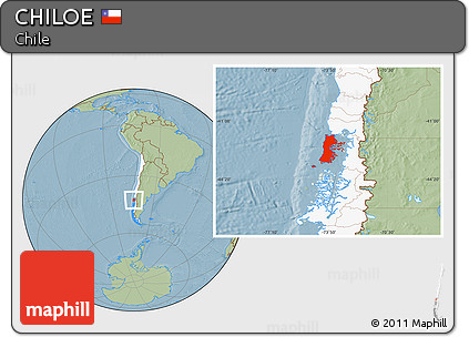 Savanna Style Location Map of CHILOE, highlighted country, hill shading