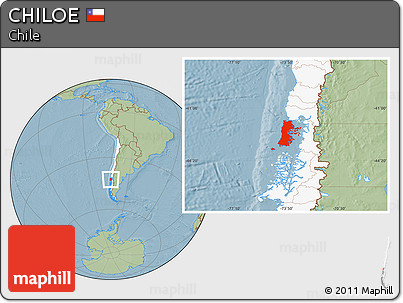 Savanna Style Location Map of CHILOE, highlighted country, hill shading