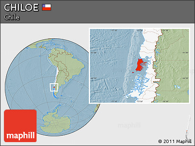 Savanna Style Location Map of CHILOE, highlighted country, hill shading