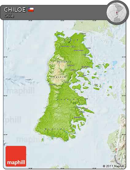 Physical Map of CHILOE, lighten