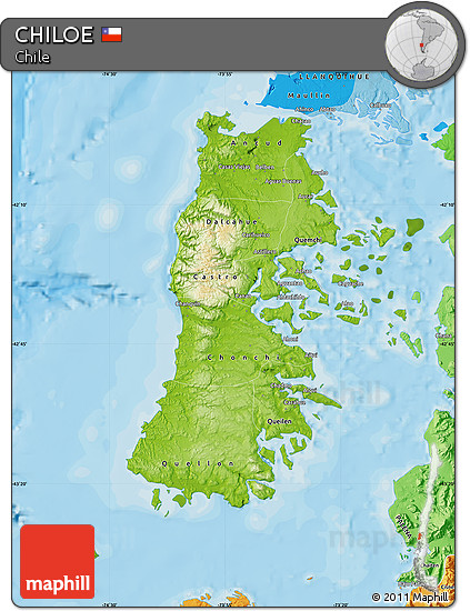 Physical Map of CHILOE, political shades outside
