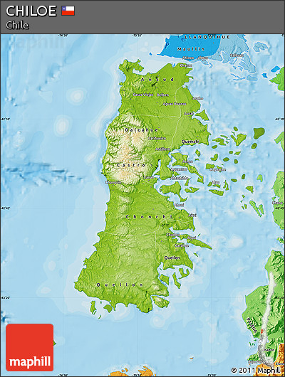 Physical Map of CHILOE, political shades outside