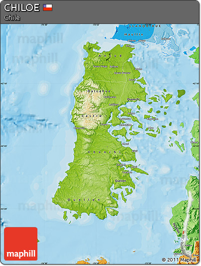 Physical Map of CHILOE, political shades outside