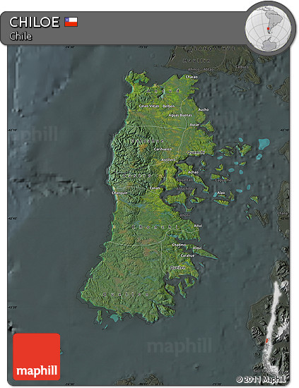 Satellite Map of CHILOE, darken, semi-desaturated