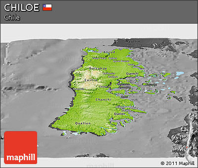 Physical Panoramic Map of CHILOE, darken, desaturated