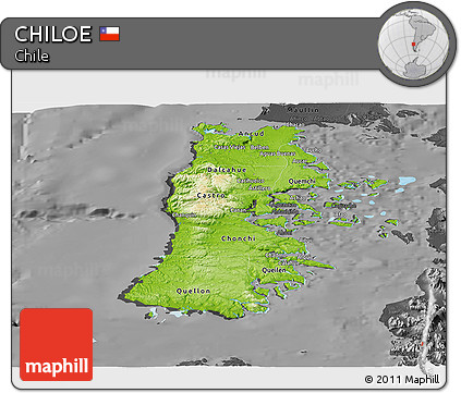 Physical Panoramic Map of CHILOE, darken, desaturated