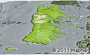 Physical Panoramic Map of CHILOE, darken, semi-desaturated