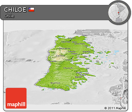 Physical Panoramic Map of CHILOE, lighten, desaturated
