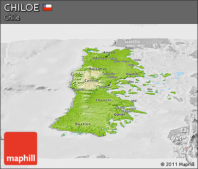 Physical Panoramic Map of CHILOE, lighten, desaturated