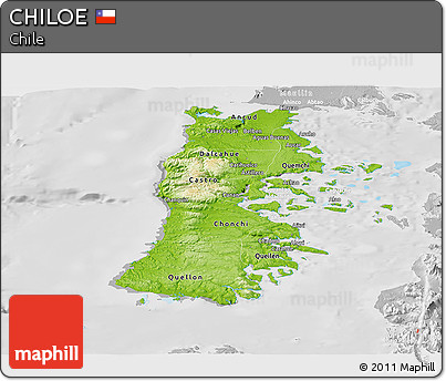 Physical Panoramic Map of CHILOE, lighten, desaturated