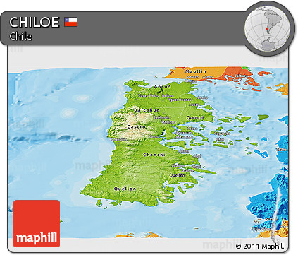 Physical Panoramic Map of CHILOE, political outside