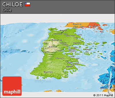 Physical Panoramic Map of CHILOE, political outside