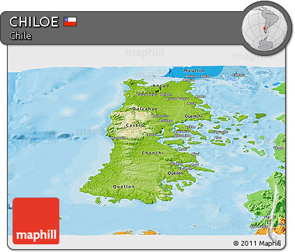 Physical Panoramic Map of CHILOE, political shades outside