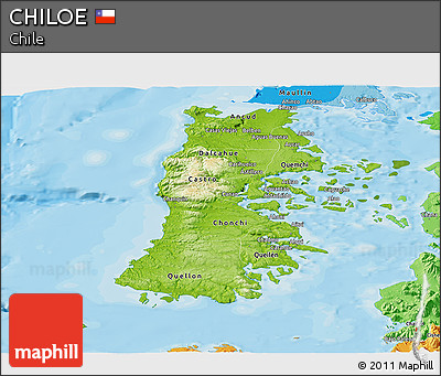 Physical Panoramic Map of CHILOE, political shades outside