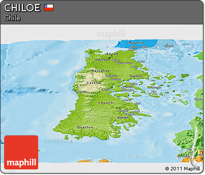 Physical Panoramic Map of CHILOE, political shades outside