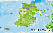Physical Panoramic Map of CHILOE, political shades outside