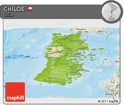 Physical Panoramic Map of CHILOE, shaded relief outside