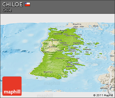 Physical Panoramic Map of CHILOE, shaded relief outside