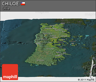 Satellite Panoramic Map of CHILOE, darken