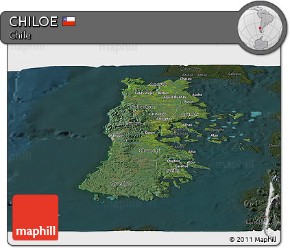Satellite Panoramic Map of CHILOE, darken