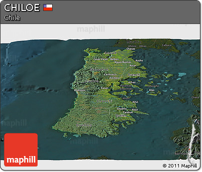 Satellite Panoramic Map of CHILOE, darken