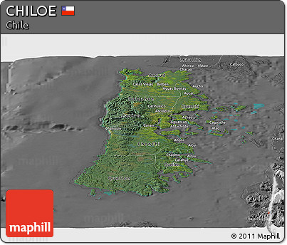 Satellite Panoramic Map of CHILOE, desaturated